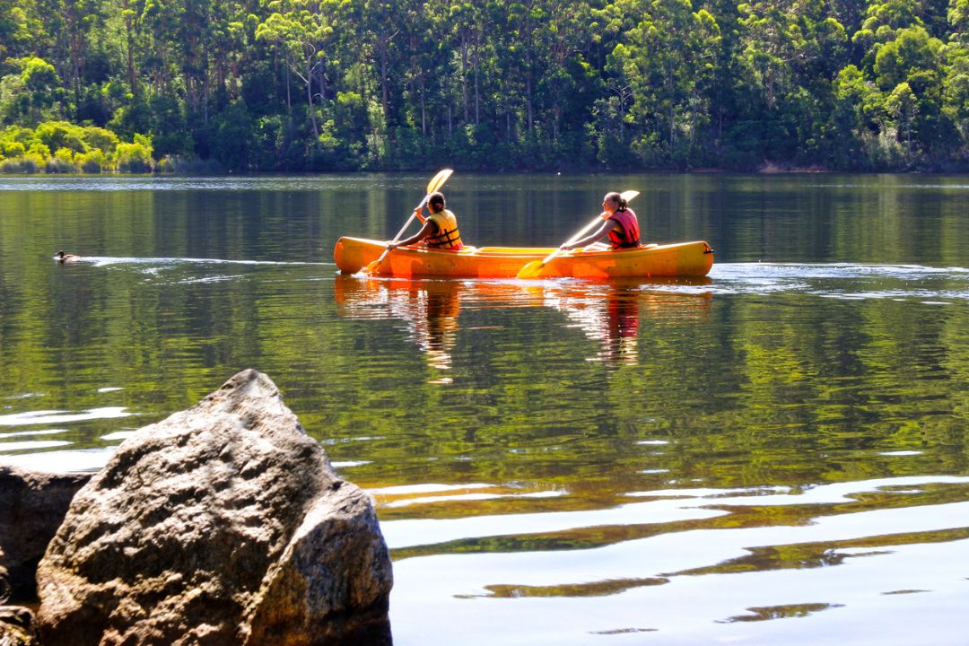 two women in canoe