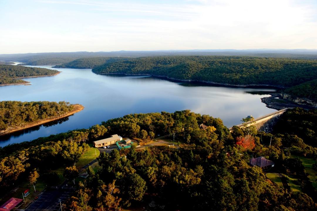 Aerial of lake shore